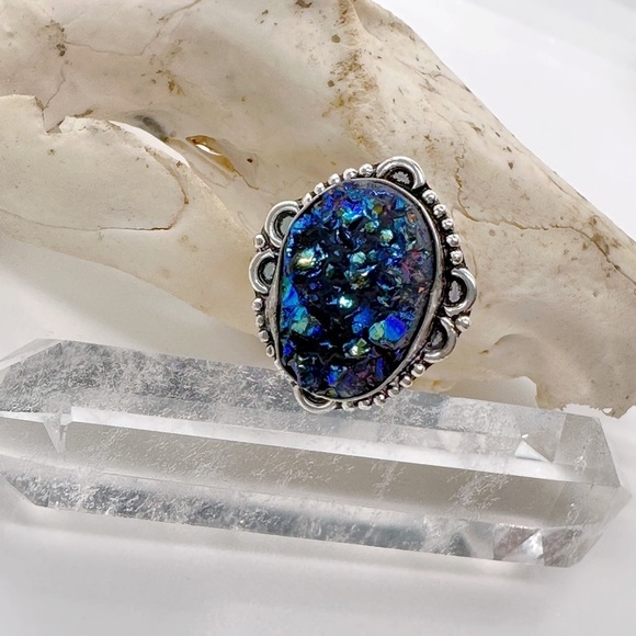 Healing Stones And Crystals Jewelry - NEW Amazing Sterling Silver 925 Plate Blue Titanium Duzy Gemstone Ring